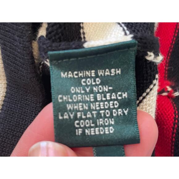 Lauren Ralph Lauren Cotton Red, White Black Stripe 1/4 Zip Sweater, Preppy, M - Picture 8 of 11